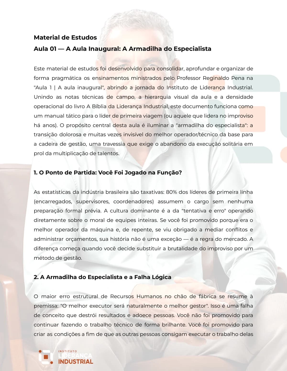 Primeira página do material de estudo da aula inaugural