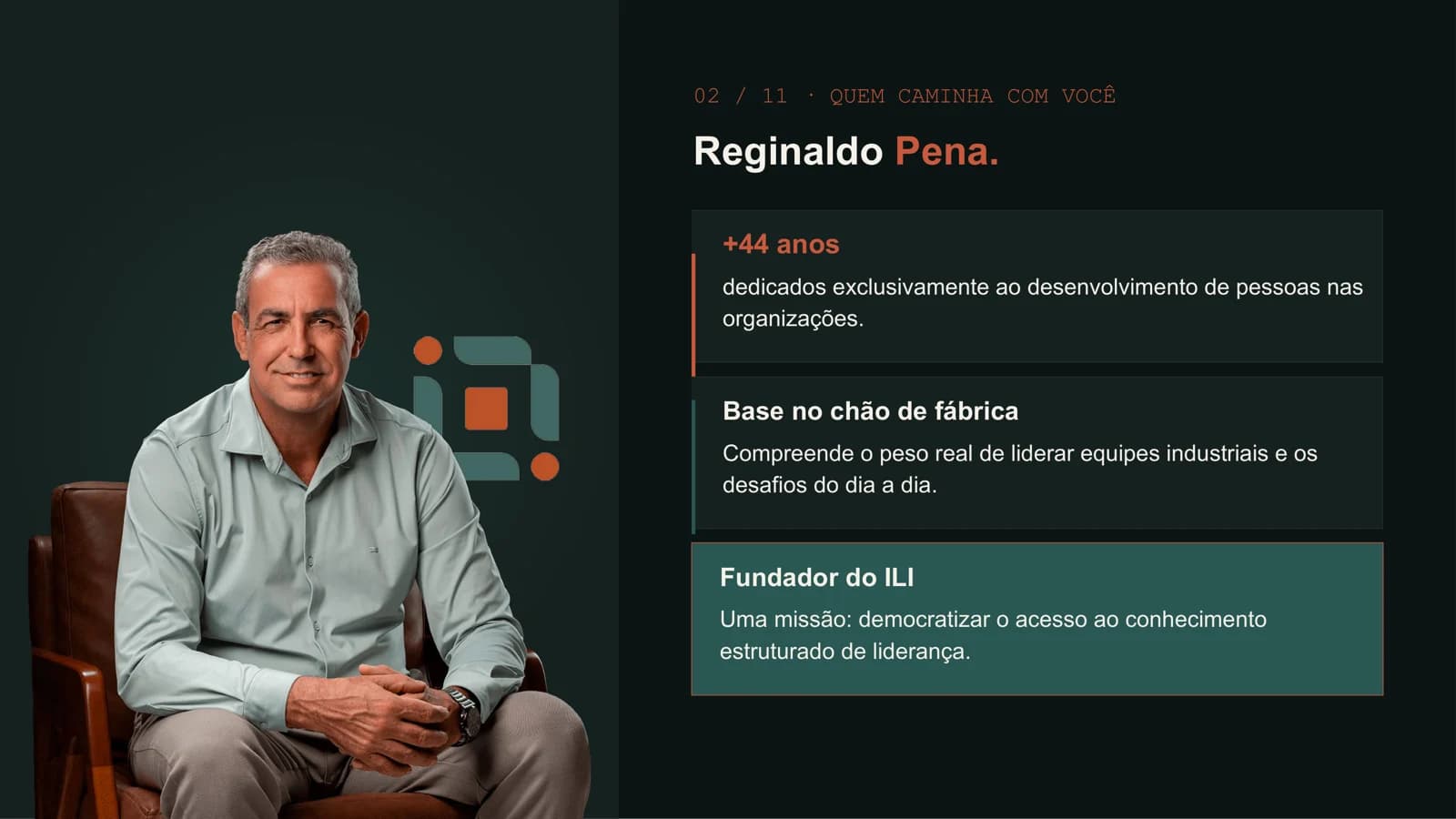 Slide com o dado de que 80% dos líderes industriais assumem o cargo sem preparo