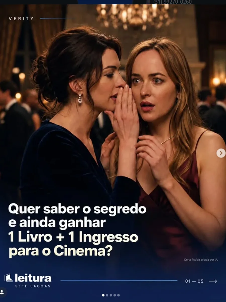 Peça da campanha Verity: livro e ingresso de cinema como prêmio