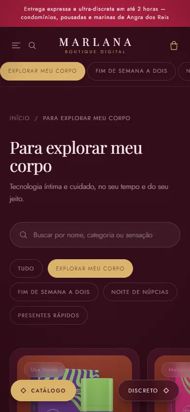 Página de um momento com a curadoria de produtos